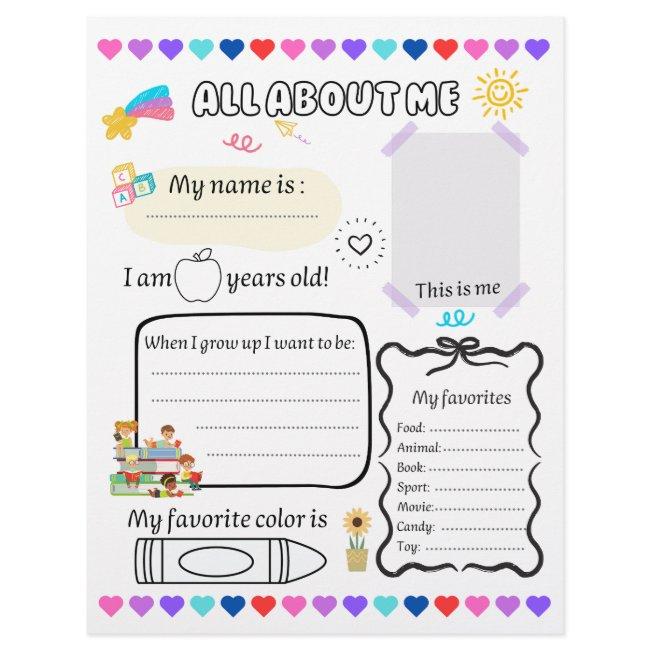 All About Me, First Day of School Questionnaire Letterhead