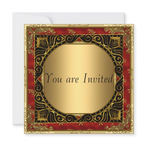 All Gold Black Red retro Party Invitation