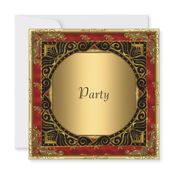 All Parties Gold Black Red retro Invitation