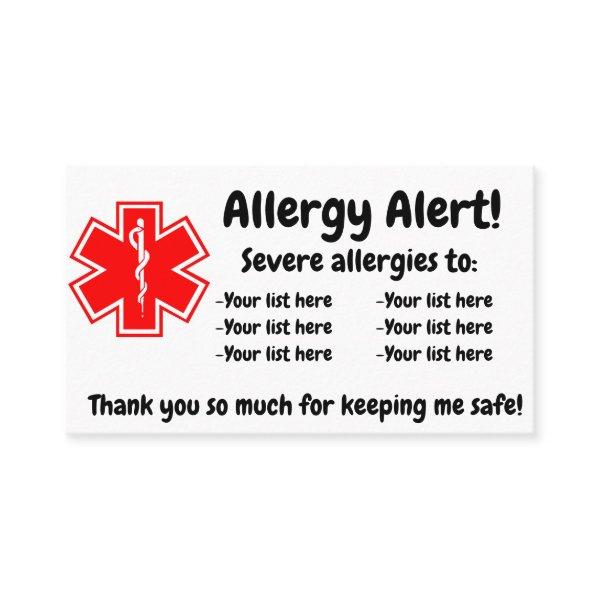 Allergy Alert Dining Card - In English and Spanish
