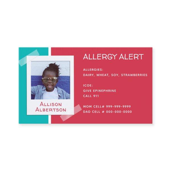 Allergy Alert Kids Photo Medical Emergency Daycare Calling Card