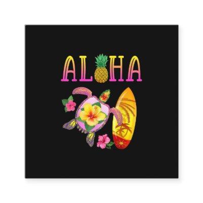 Aloha Cool Kawaii Turtle Surfboard Hawaiian Turtle Square