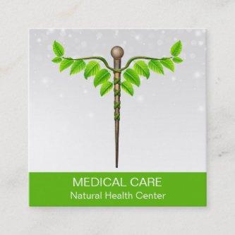 Alternative Medical Caduceus Green Leaves White Square