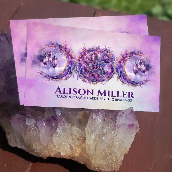 Amethyst Triple moon Pentagram Watercolor Art