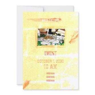 Amiable Orange Brushstrokes Stains Hand Drawn Art Invitation