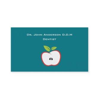 An apple with a red outline and green leaves