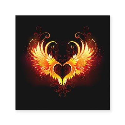 Angel Fire Heart with Wings Square