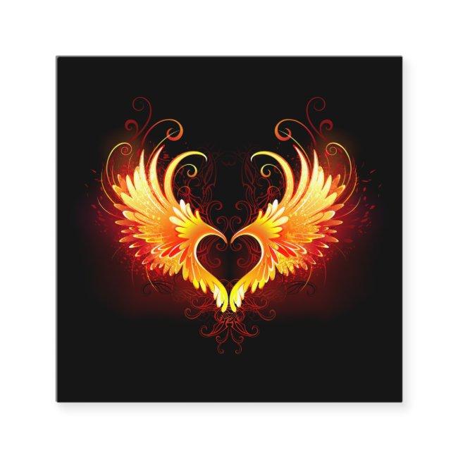 Angel Fire Heart with Wings Square