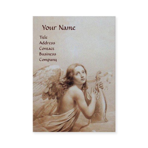 ANGEL PLAYING LYRA OVER THE CLOUDS, Gold Metallic