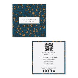 Animal Skin Leopard Print Pattern Blue QR Code  Square