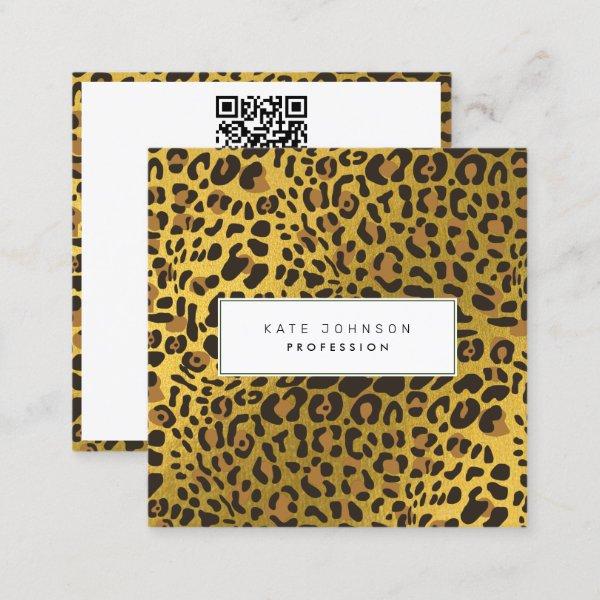 Animal Skin Leopard Print Pattern Gold QR Code Square