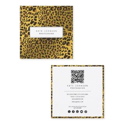 Animal Skin Leopard Print Pattern Gold QR Code Square