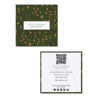 Animal Skin Leopard Print Pattern Green QR Code Square