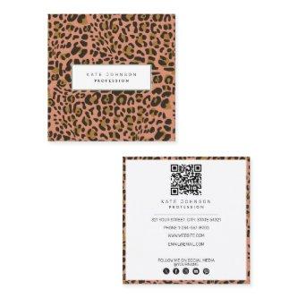 Animal Skin Leopard Print Pattern Orange QR Code  Square