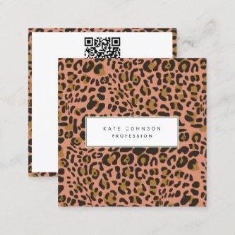 Animal Skin Leopard Print Pattern Orange QR Code  Square