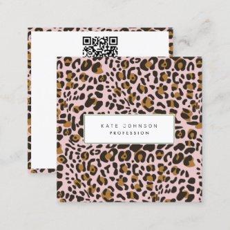 Animal Skin Leopard Print Pattern Pink QR Code  Square