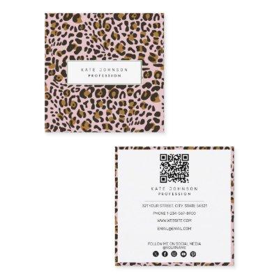 Animal Skin Leopard Print Pattern Pink QR Code  Square
