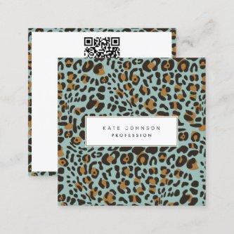 Animal Skin Leopard Print Pattern Sage QR Code  Square