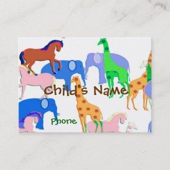 Animals Children's Calling Card