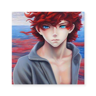 Anime Boy with Red Curly Hair Oil Painting Square