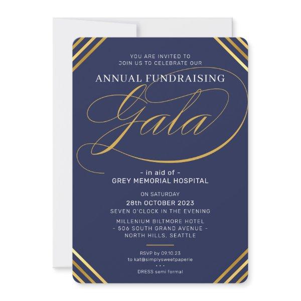 ANNUAL GALA modern elegant event navy white gold Invitation