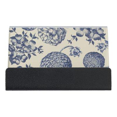 Antique Blue Flower Print Floral Desk  Holder