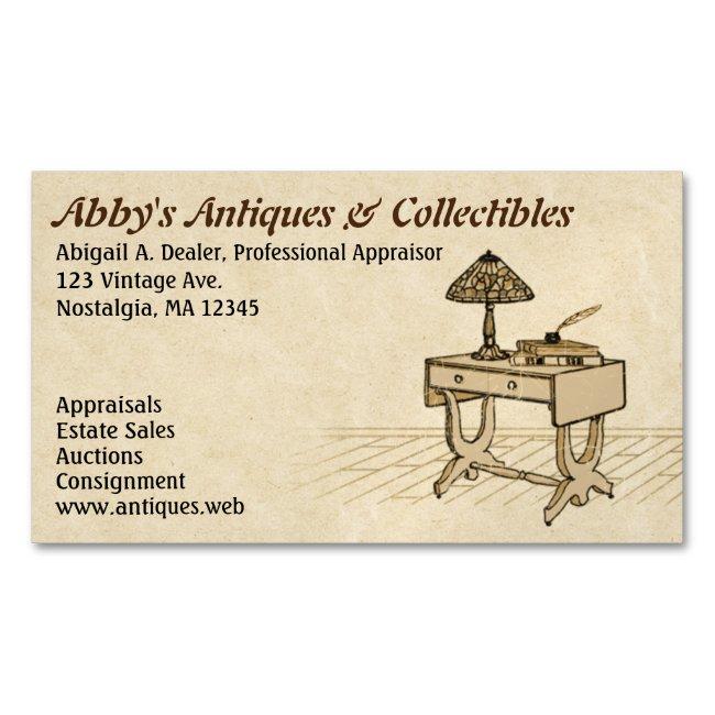 Antique Desk with Lamp, Books and Pen Magnet