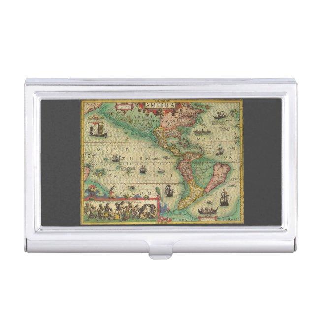 Antique Old World Map of the Americas by Hondius  Holder