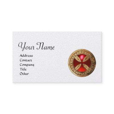 ANTIQUE TEMPLAR CROSS Red Ruby Gem Monogram Pearl
