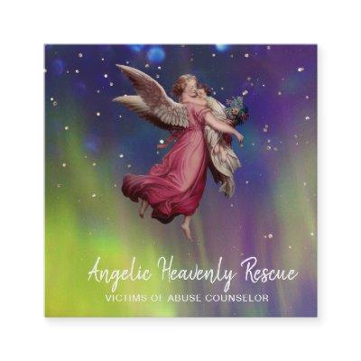 *~* Antique  Vintage Angel Rescuing Abused Child  Square