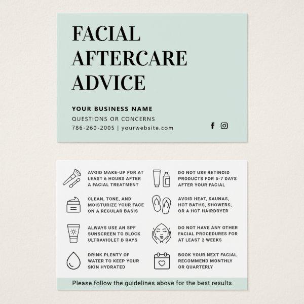 Any Color Facial Aftercare Advice Instruction Card