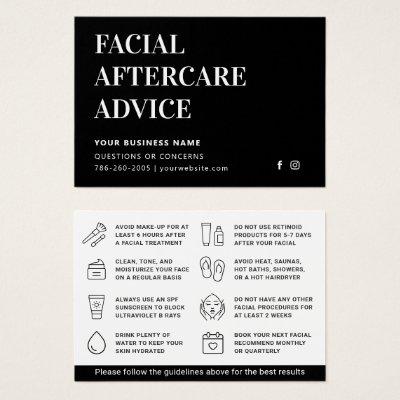 Any Color Facial Aftercare Advice Instruction Card