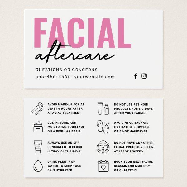 Any Color Pink Facial Aftercare Instructions Card