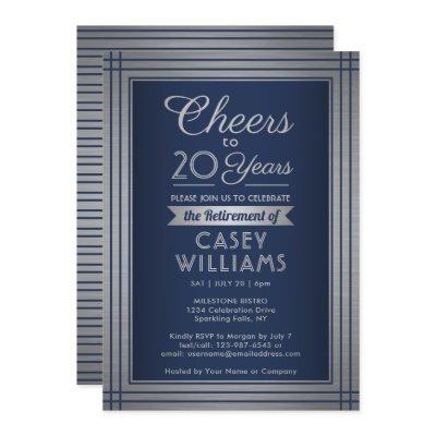 ANY Number Retirement Party Cheers Navy and Silver Invitation