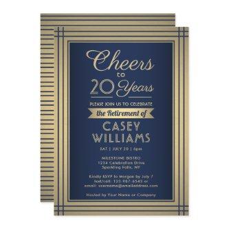 ANY Number Retirement Party Cheers Navy Blue Gold Invitation