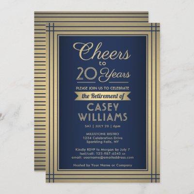 ANY Number Retirement Party Cheers Navy Blue Gold Invitation