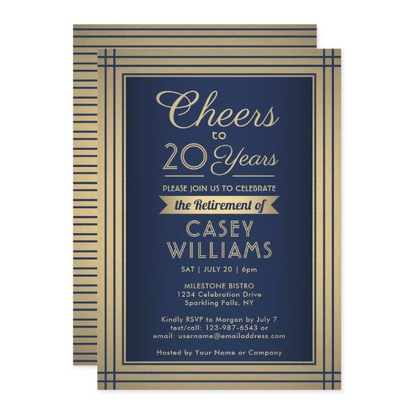 ANY Number Retirement Party Cheers Navy Blue Gold Invitation