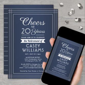 ANY Number Retirement Party Cheers Navy Blue White Invitation