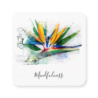 *~*  AP10 QR Flower Bird of Paradise Watercolor Square