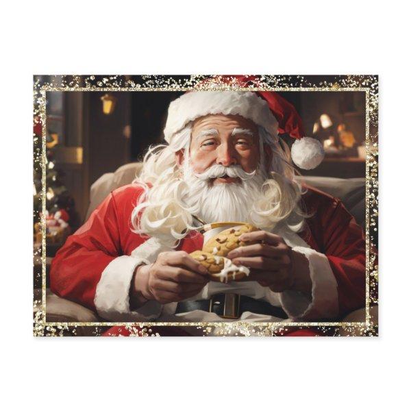 *~* AP44 Christmas Santa Cookies PHOTO Glitter Holiday Postcard