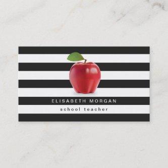 Apple School Teacher - Classic Black White Stripes