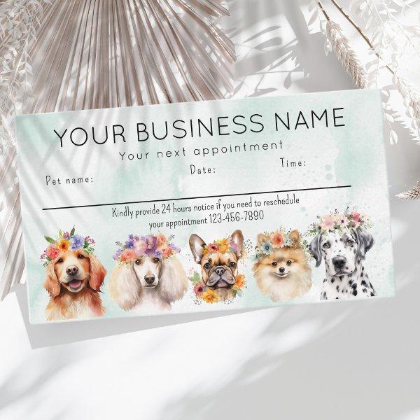 Appointment card watercolor dogs flowers, green