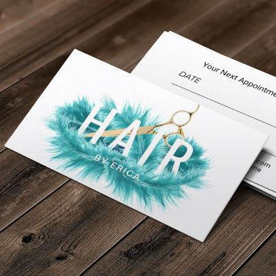 Appointment Modern Teal Feather Gold Scissor Hair