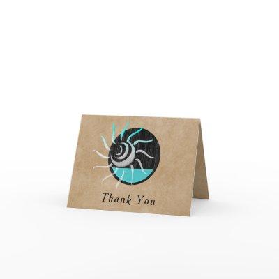 Aqua and Kraft Paper Thank You Card with Sun Rays