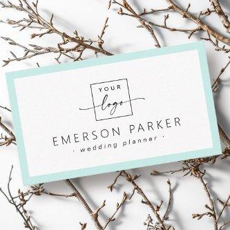 Aqua blue border white modern minimalist add logo