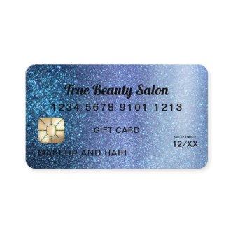 Aqua Blue Glitter Credit Card Gift Certificate