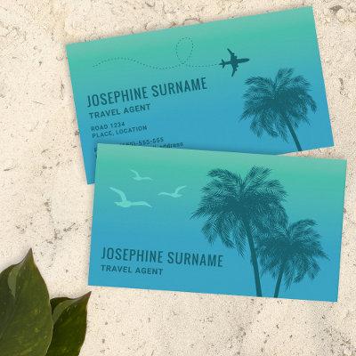 Aqua Blue Gradient Palm Tree Tropical Travel Agent