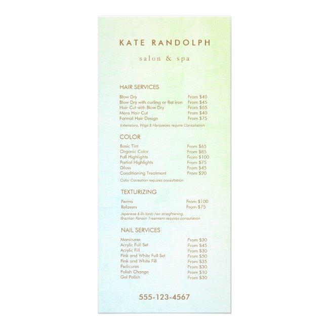 Aqua Blue Green Salon Spa Price List Service Menu