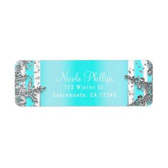 Aqua Blue & Silver Winter Snowflakes Elegant Party Label