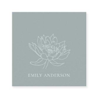 AQUA BLUE TEAL GOLD LOTUS LINE DRAWING FLORAL SQUARE